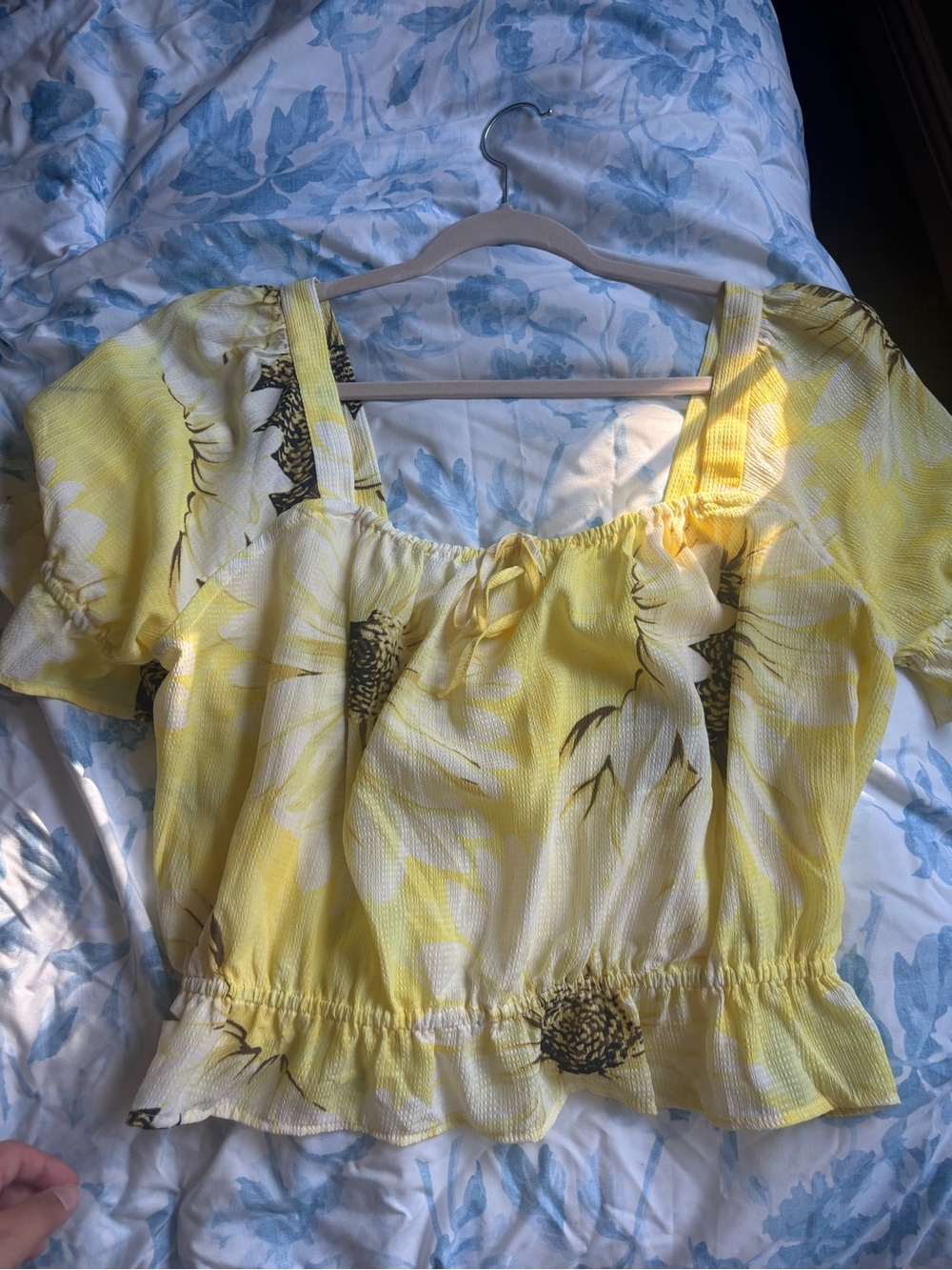 Yellow Floral Square-Neck crop top